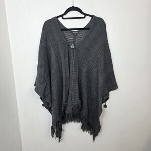 Vintage Brittany Black Grey Knit Casual Cozy Layering Winter Poncho Size 3X